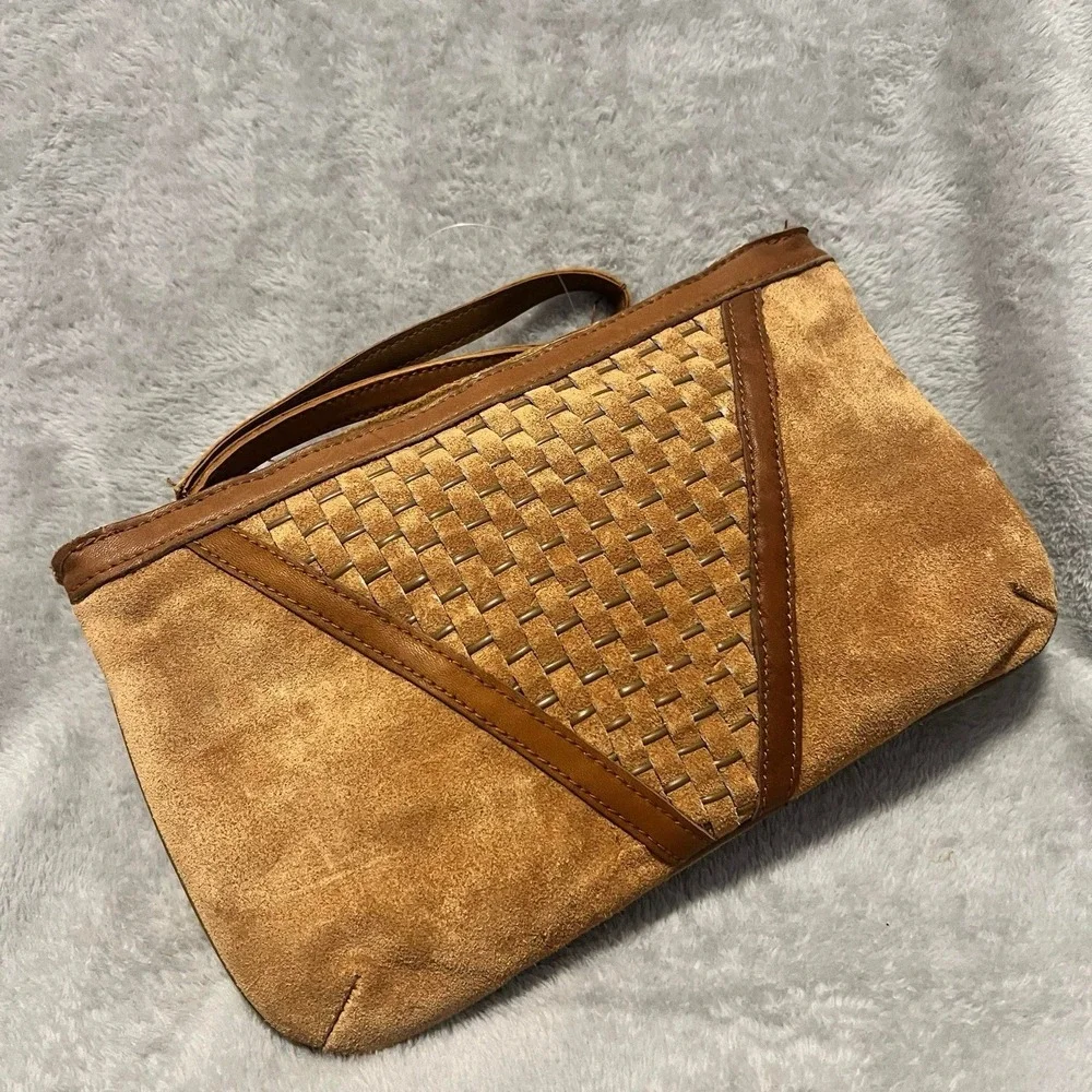 Genuine Leather Wristlet Satchel Bag Clutch Brown NWT Imported Women Accessories